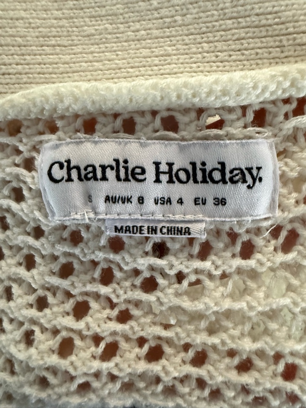 Anthropologie Charlie Holiday Cream Open Knit Cardigan with Bright Pink Stripes - Picture 3 of 6